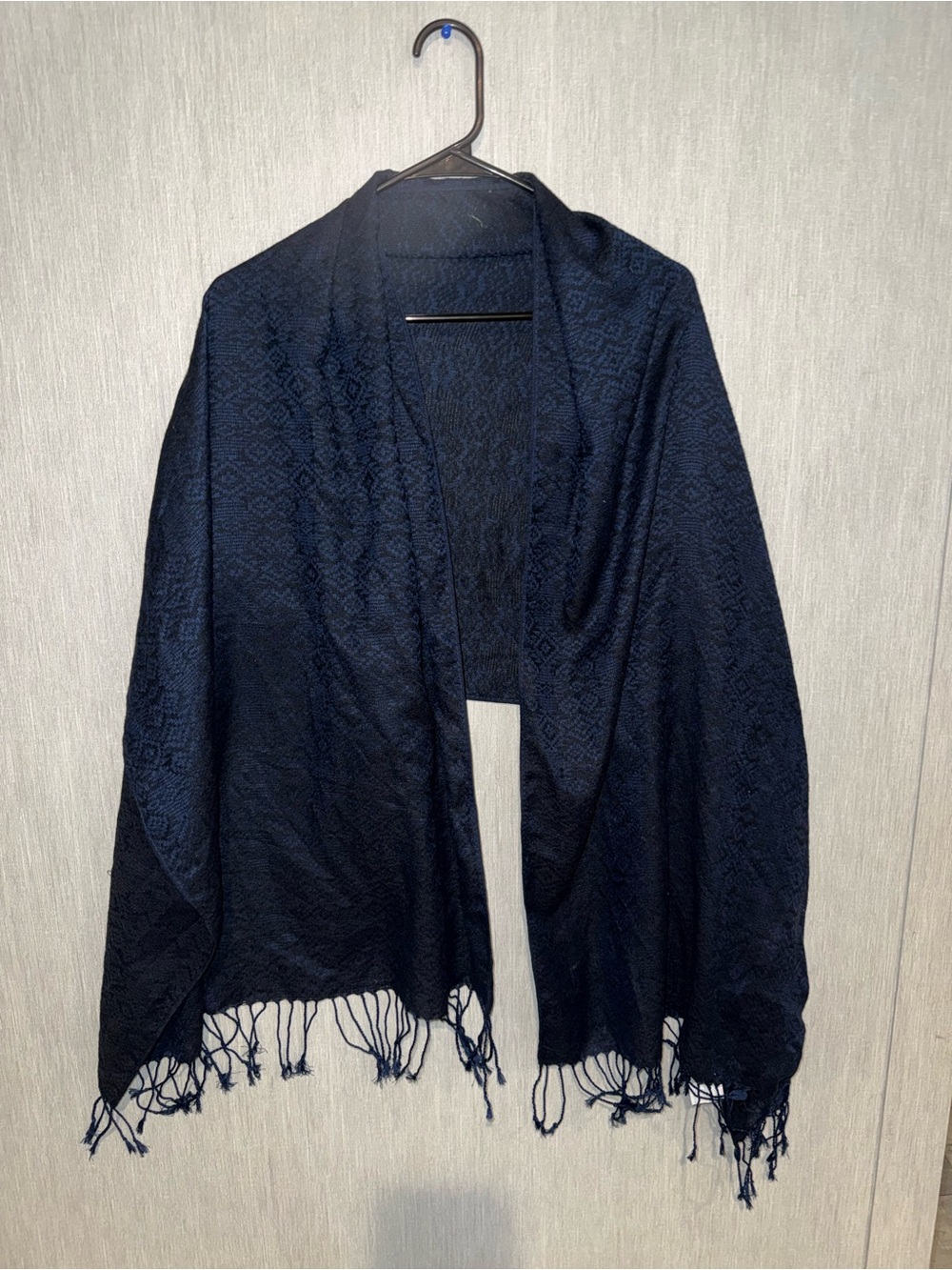 Women's Navy Open Front Shawl Jacket with Fringe